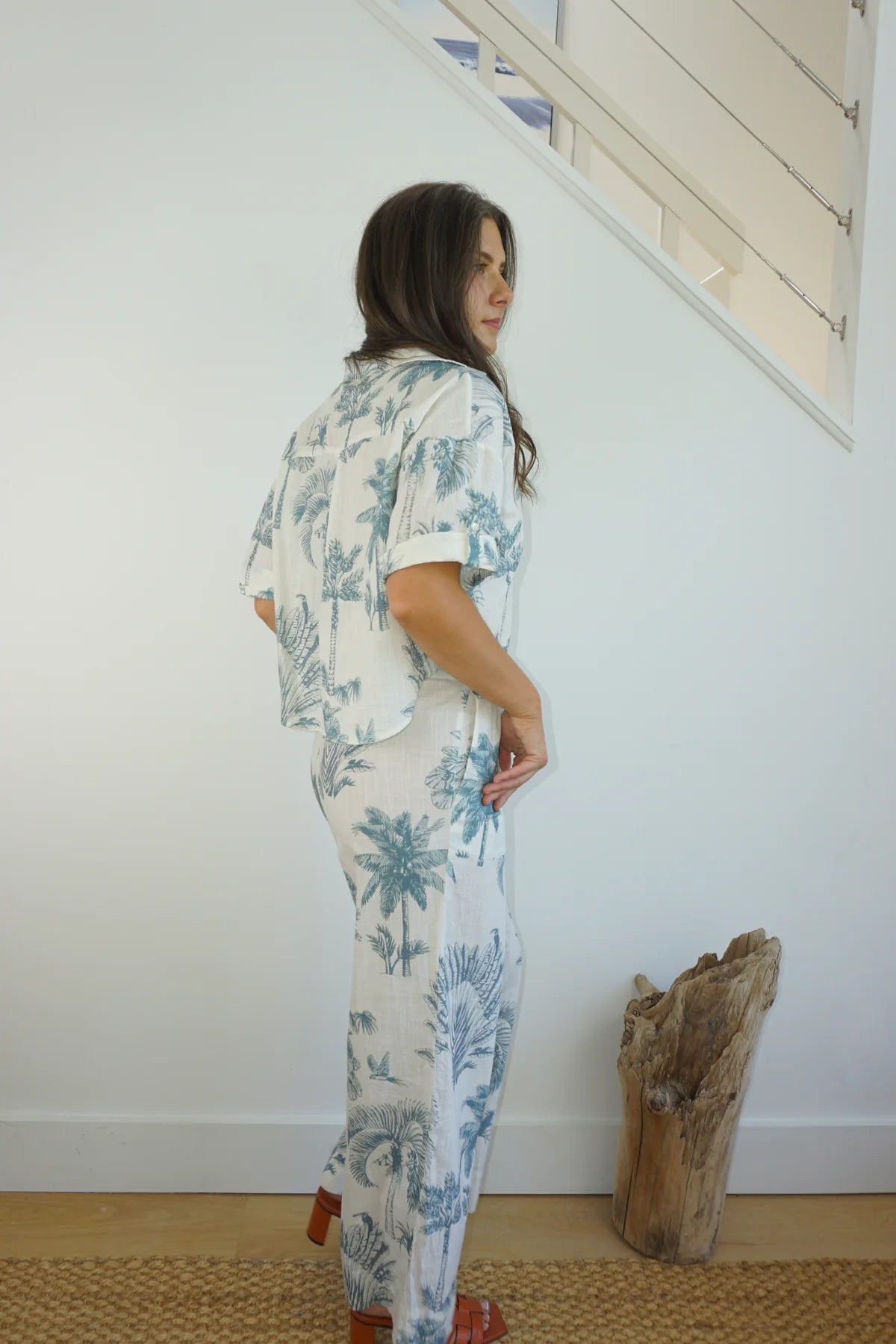 BRENNA PANT - FADED TEAL PALMS