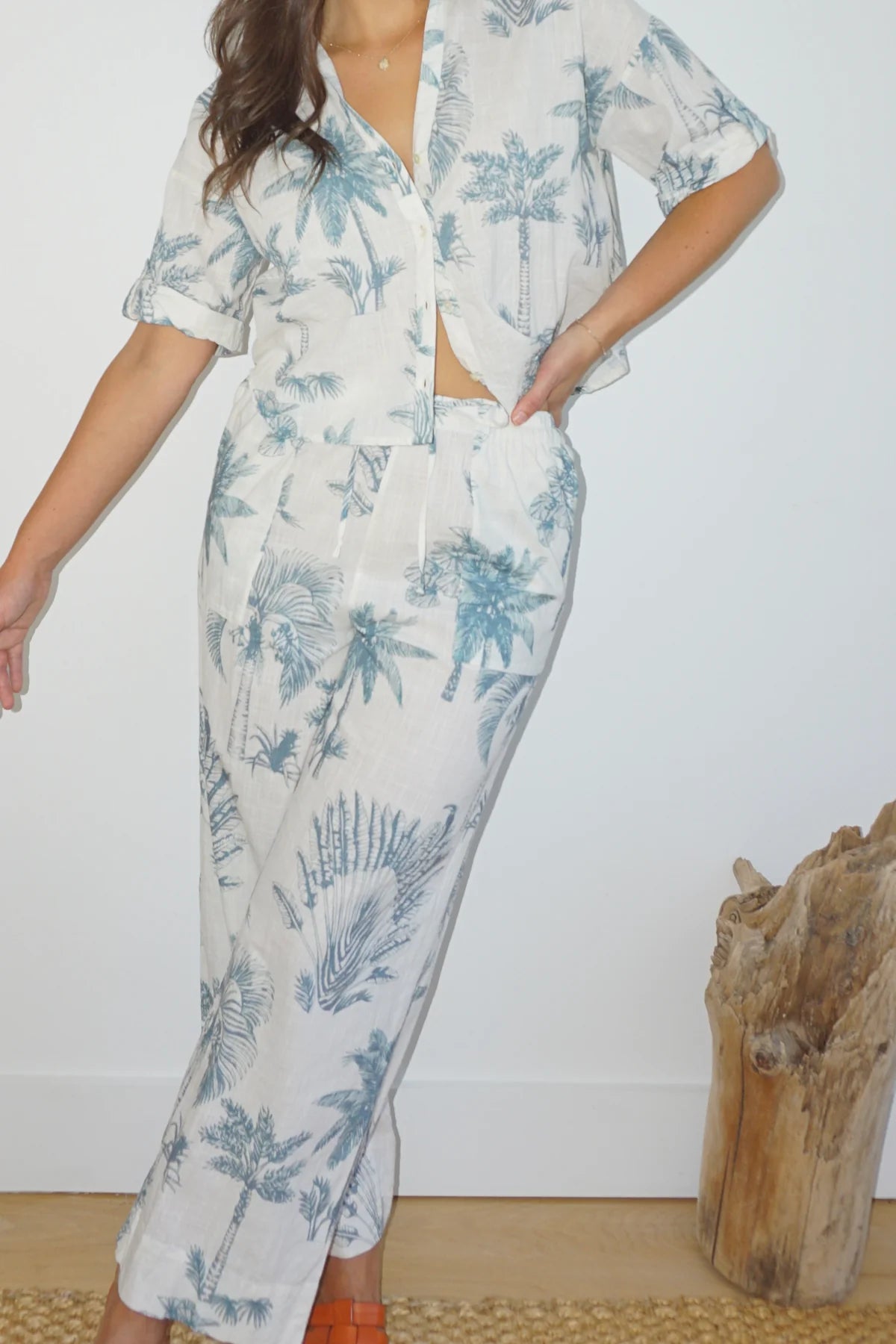 BRENNA PANT - FADED TEAL PALMS