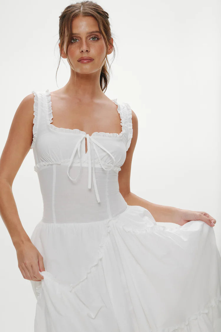 Keepsake Cotton Ruffle Maxi Dress- Daisy White