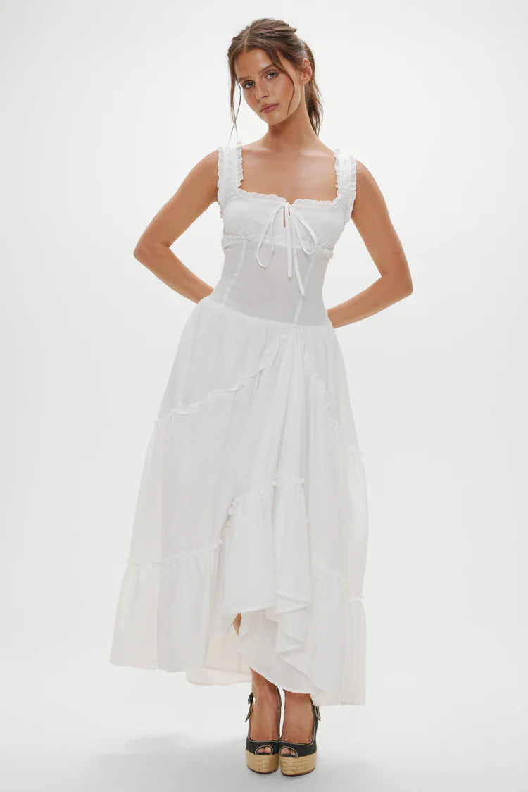 ruffle maxi dress white Keepsake Cotton Ruffle Maxi Dress- Daisy White