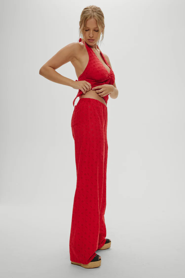 Princess Eyelet Pants- Red Rose