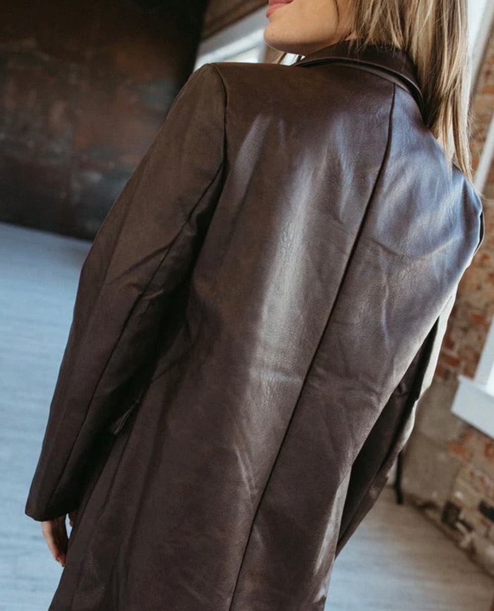 Faux leather long coat