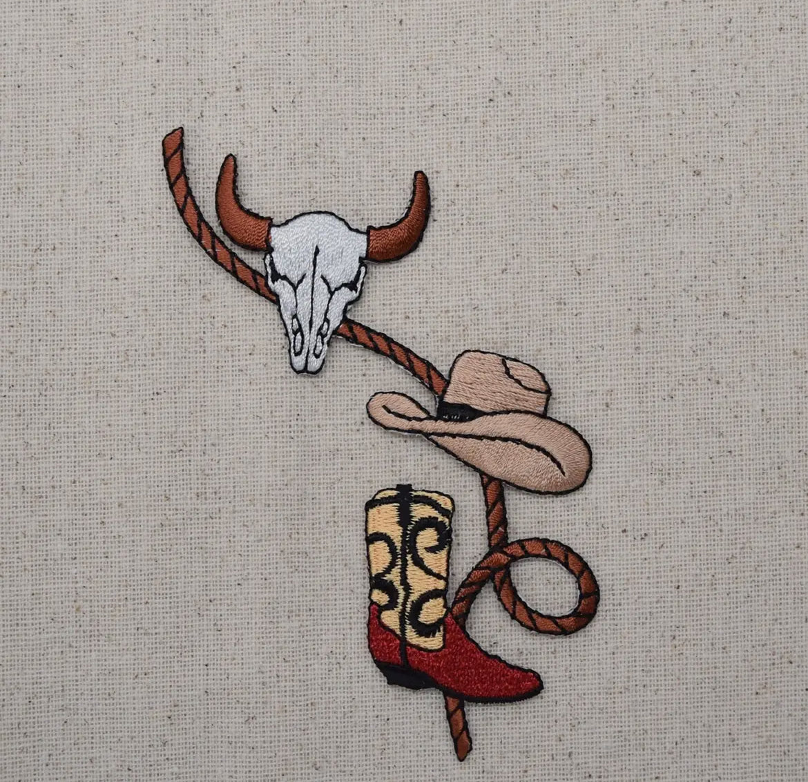 Western rope boot cowboy hat skull patch