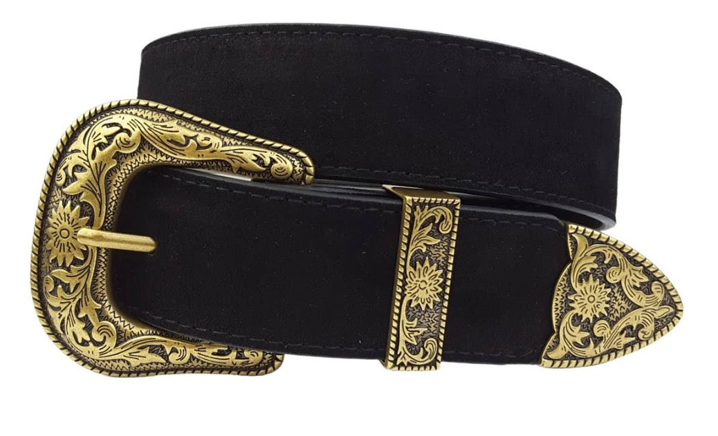 Genuine Suede Belt Gold Buckle