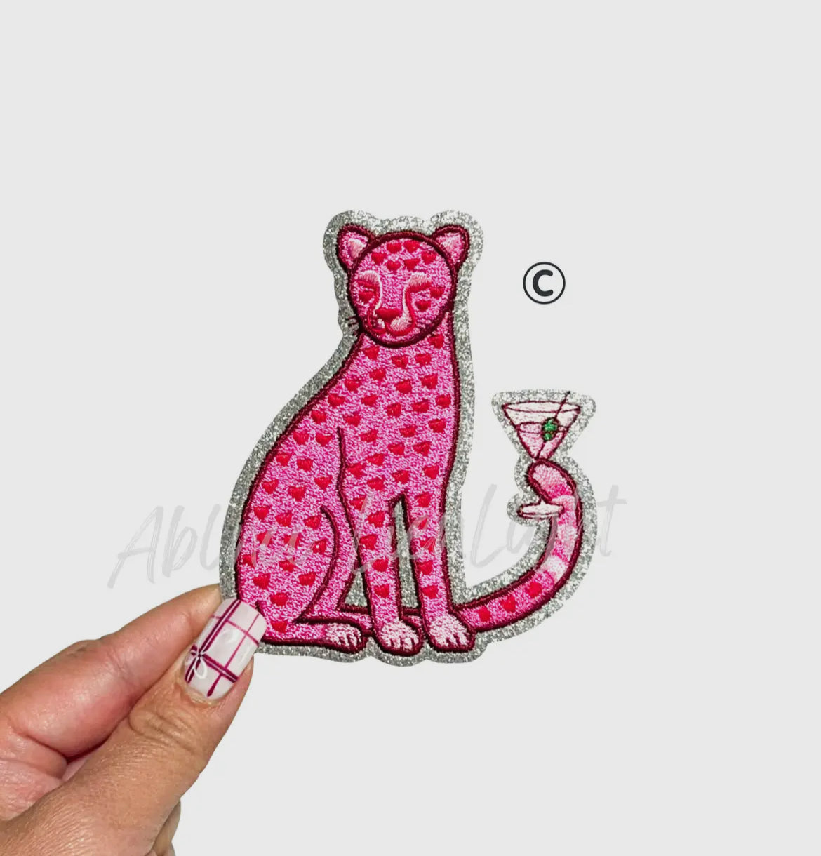 Pink heart martini leopard patch