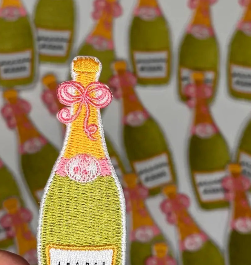 Champagne Bottle Pink Bow Patch