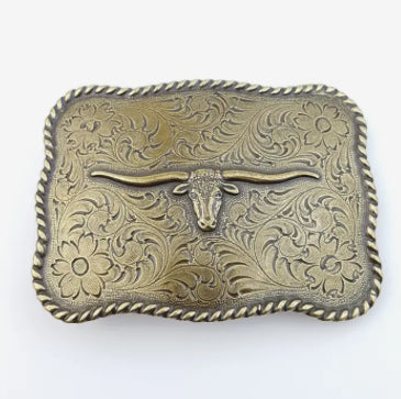 Buckle: Western Long Horn Buckle- Vintage Brass