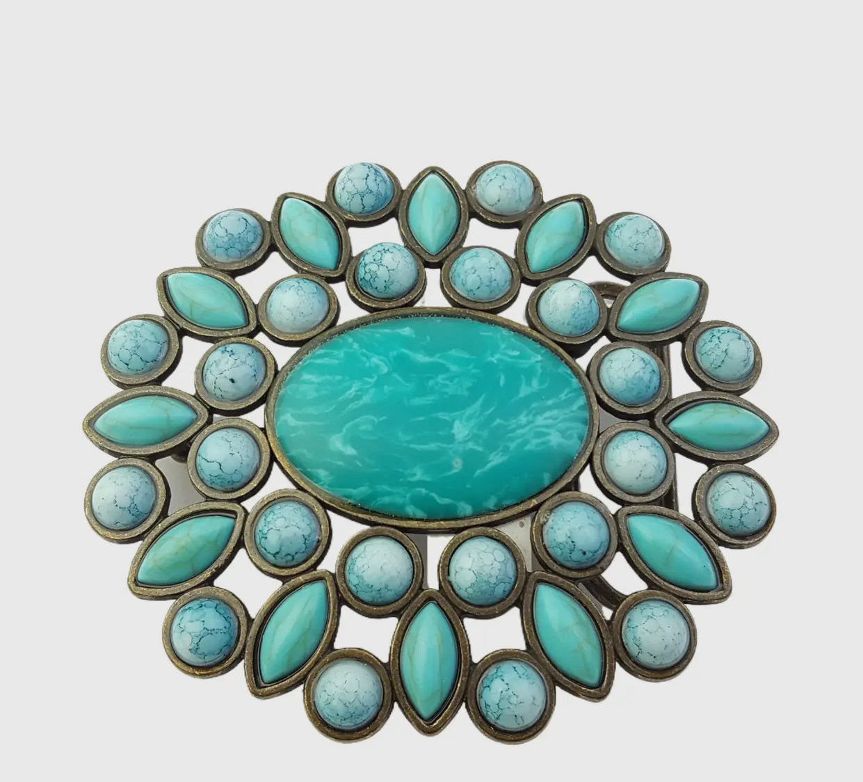 Buckle: Oval western floral w. Beads