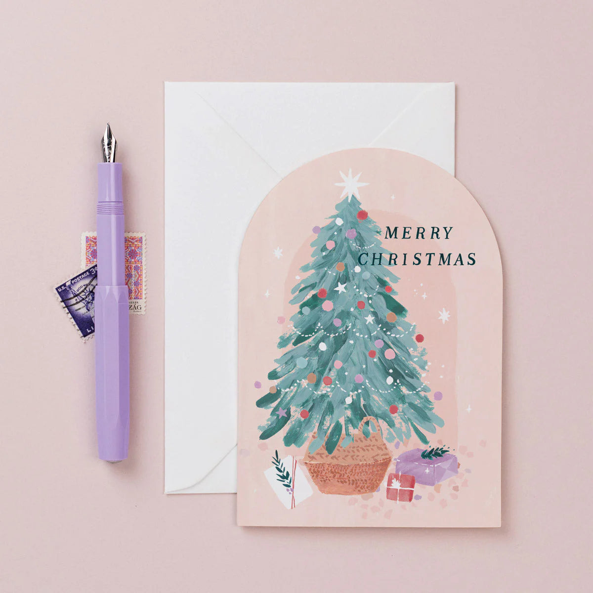 Pink Merry Christmas Card