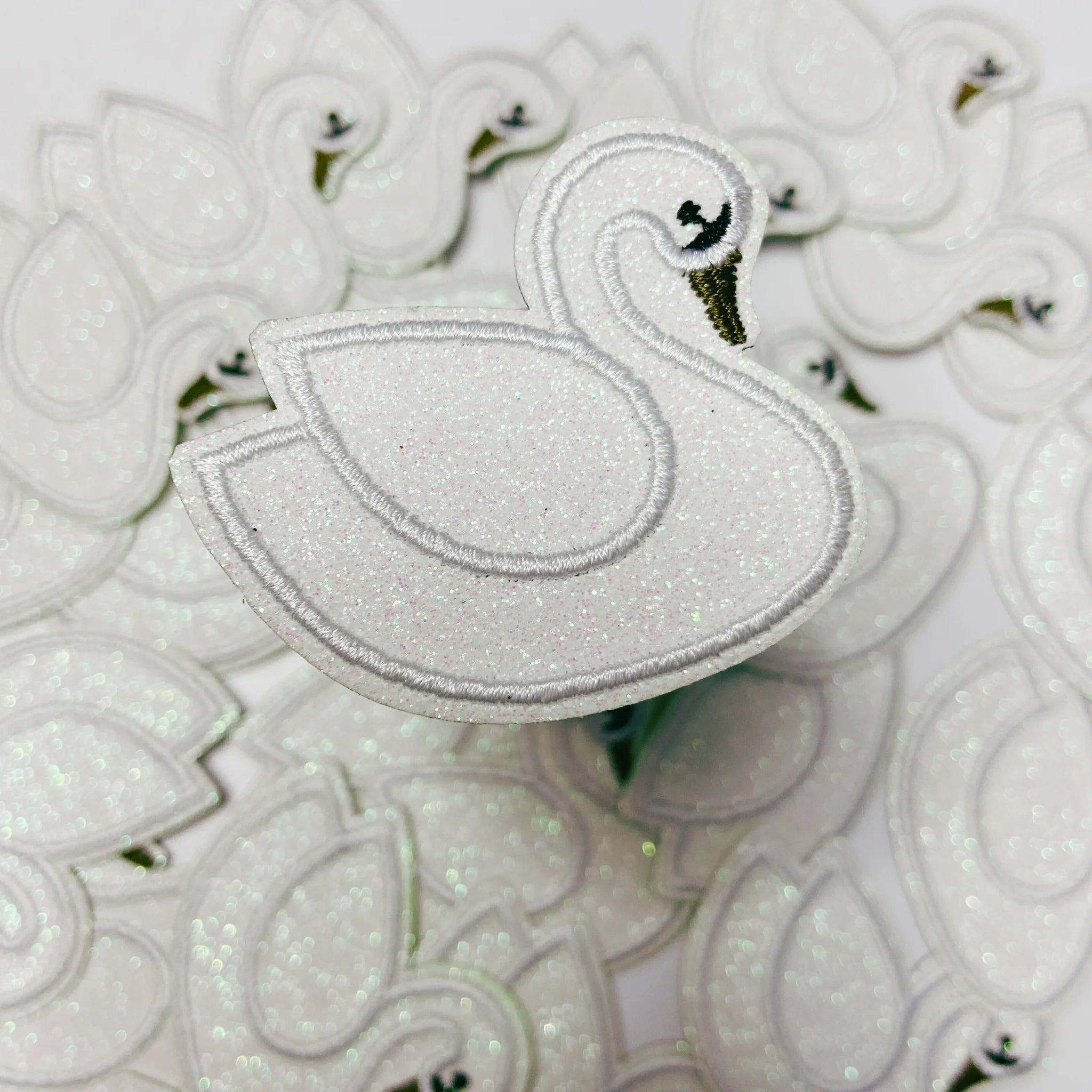 White glitter swan patch