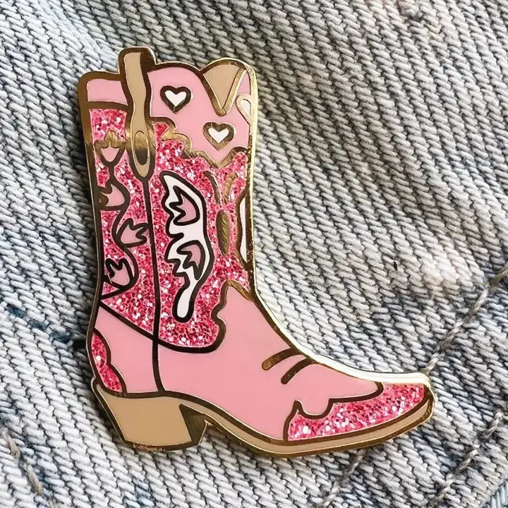 Pink glitter Cowgirl boot pin