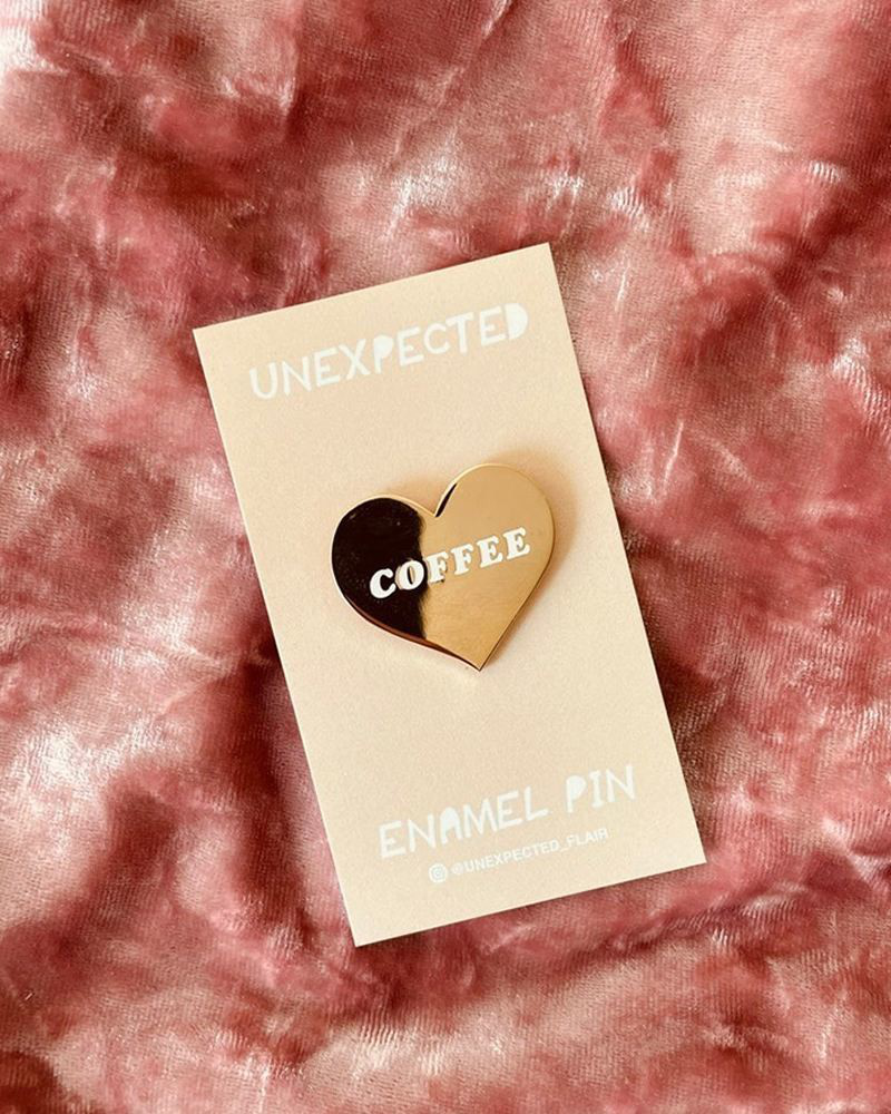 Coffee gold heart pin
