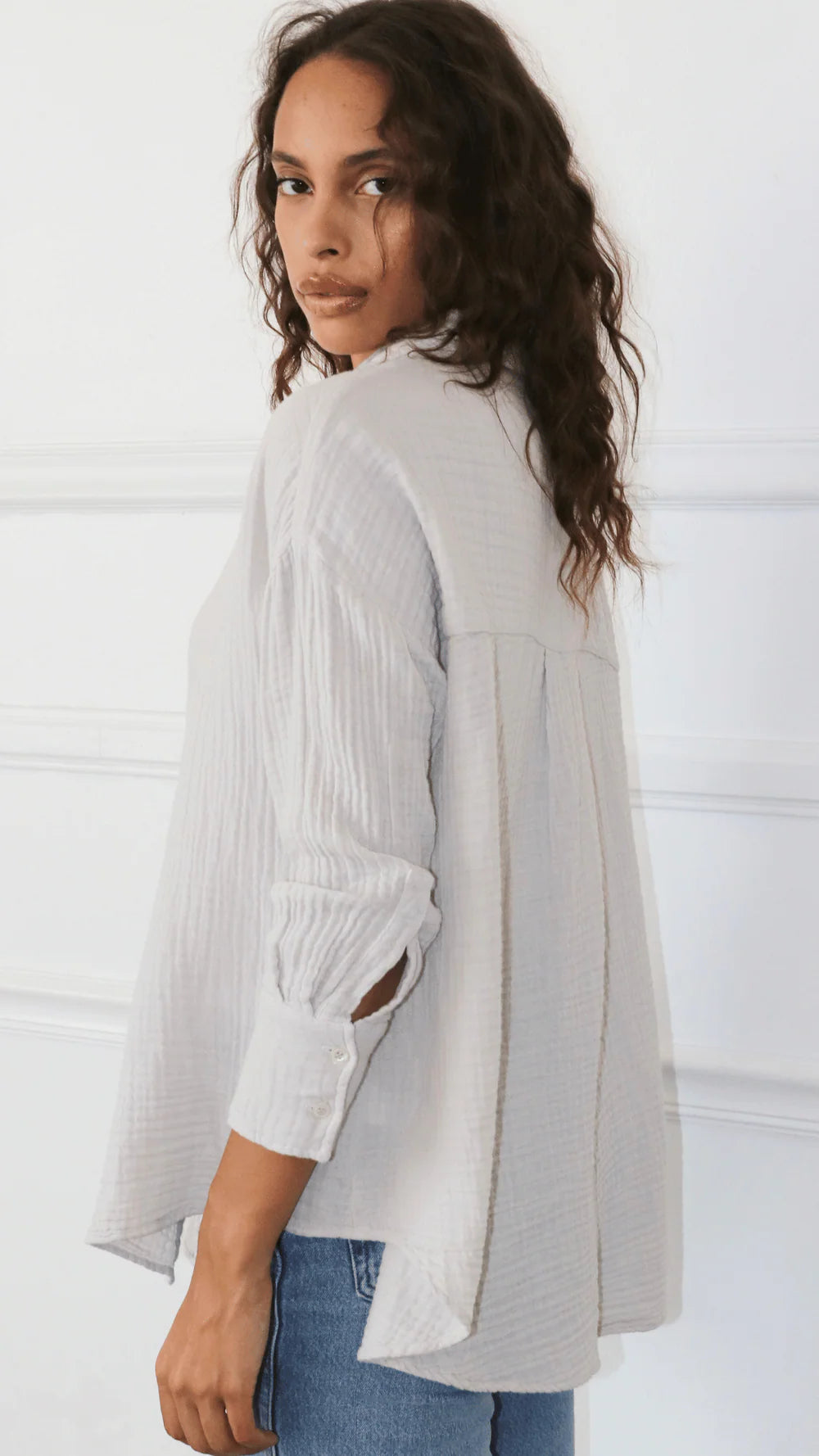 Drop Shoulder Shirt Gauze- LIGHT TAN