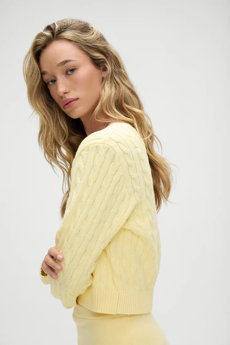 Dudley Cable Knit Cardigan- Yellow