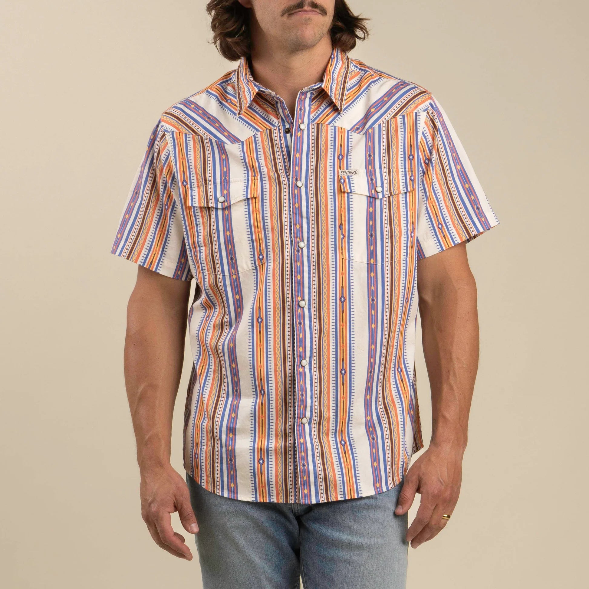 SERAPE PEARL SNAP SHORT SLEEVE- Southwest Cobalt