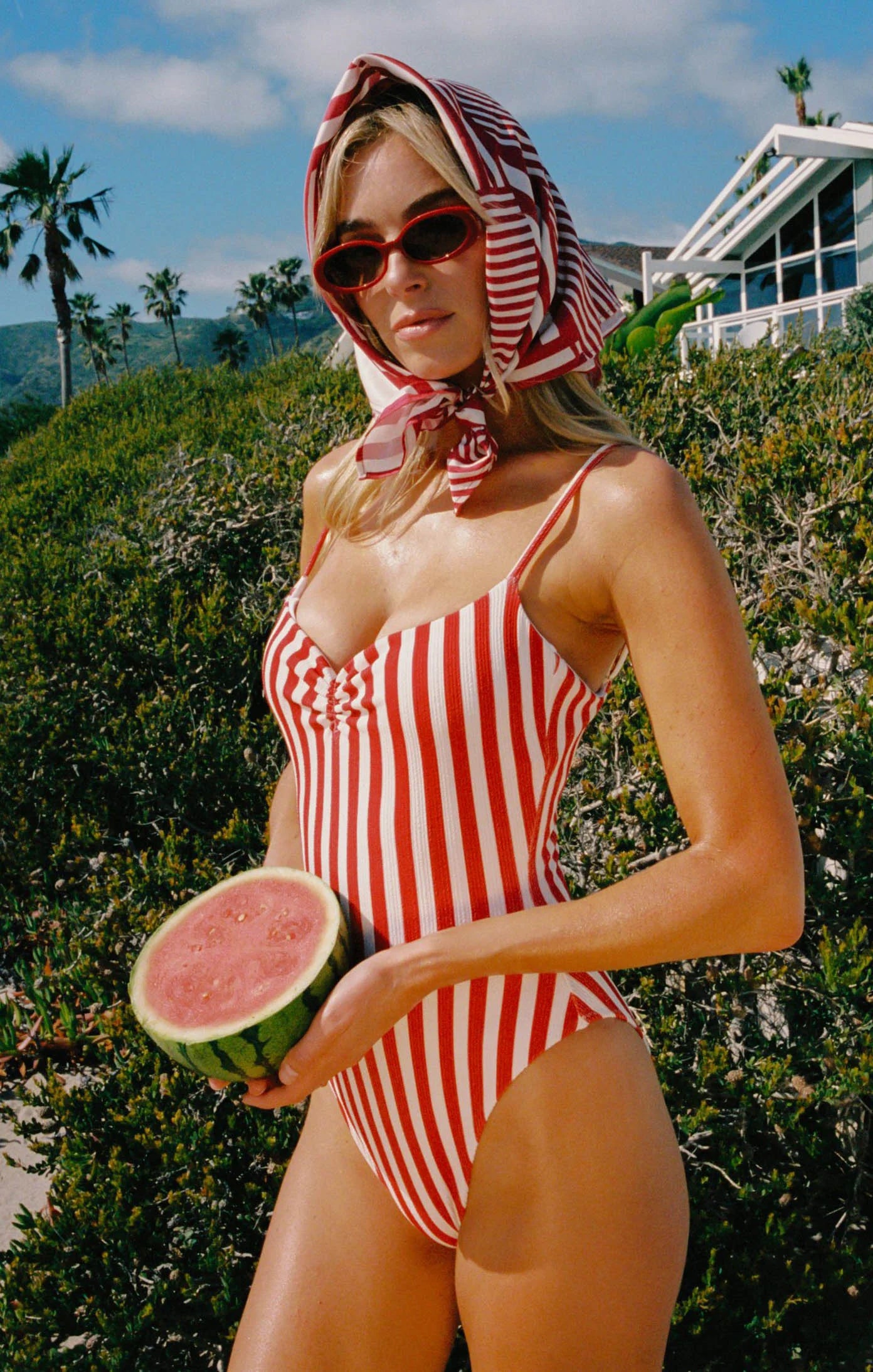 Bells Beach One Piece in Red Stripe