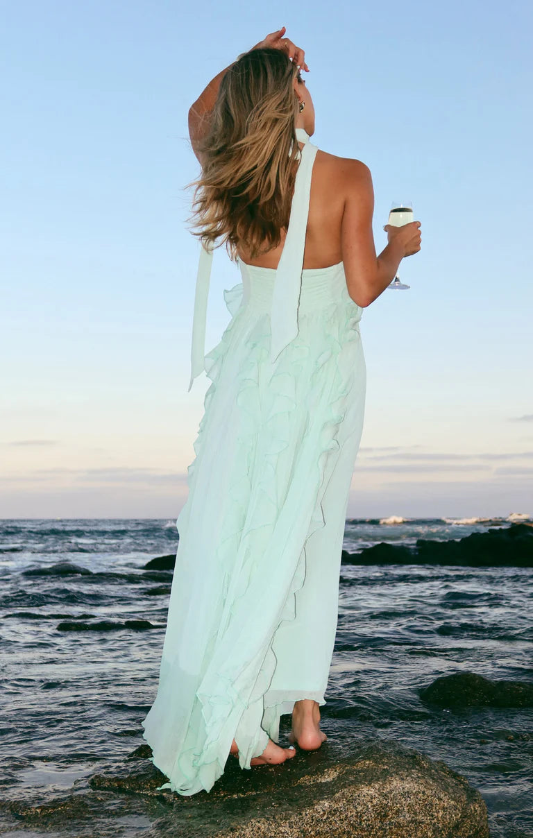 Gemma Jelly Mint Ruffle Maxi Dress