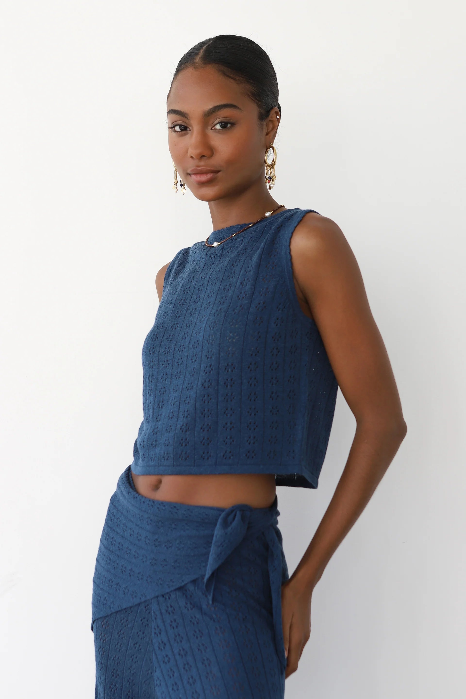 Nerissa Pointelle Top in Navy