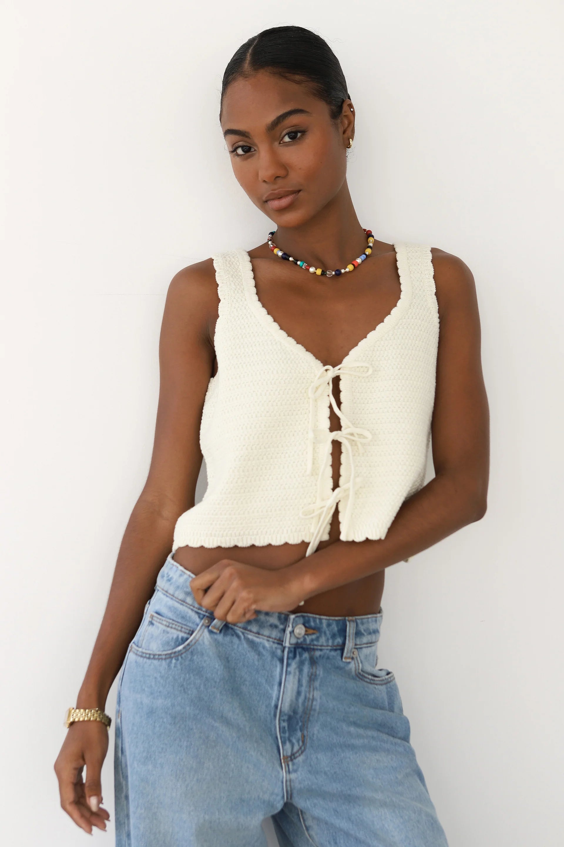 Mai Crochet Tank in Creme