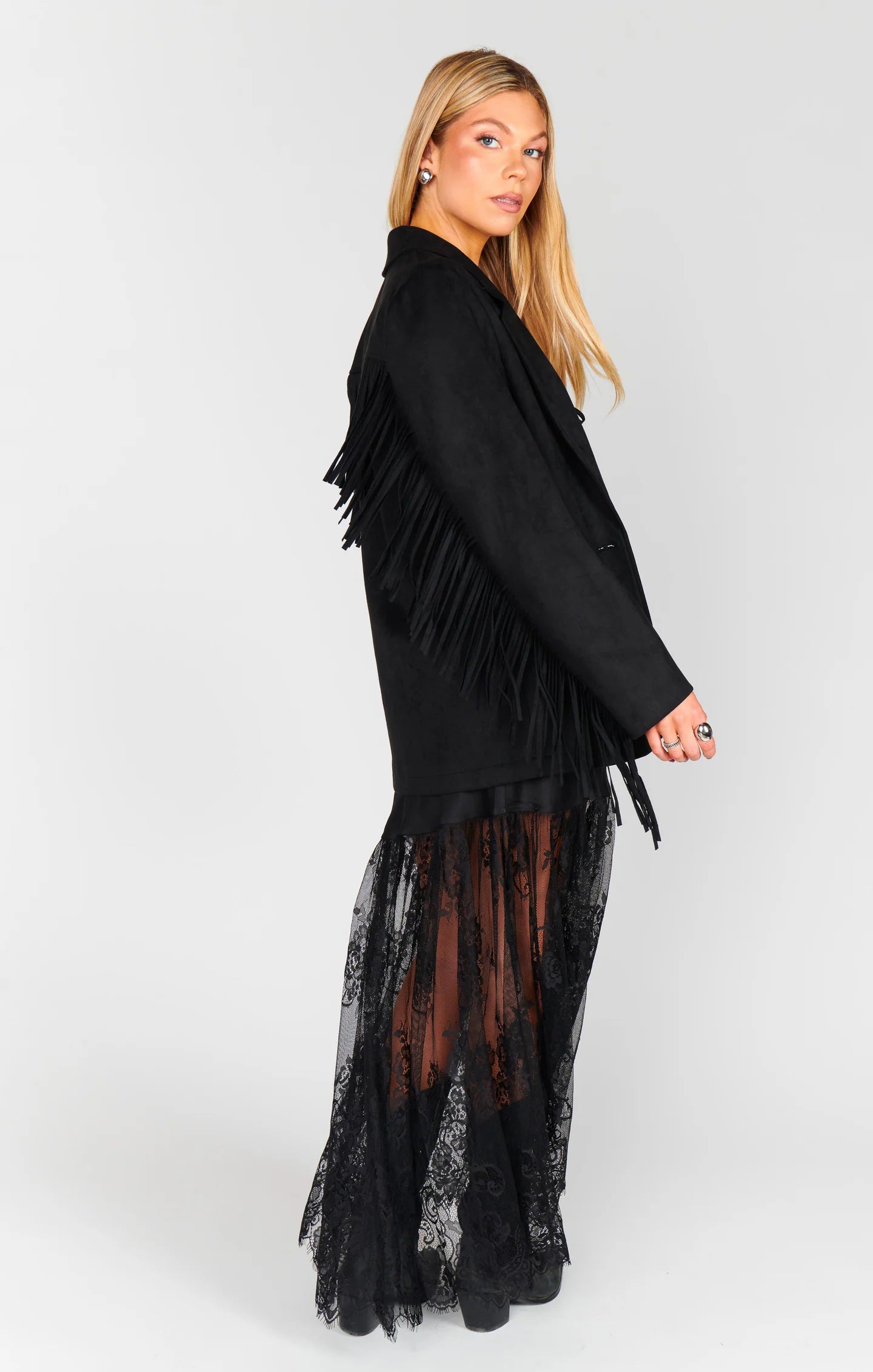 Sierra Fringe Jacket Black Faux Suede