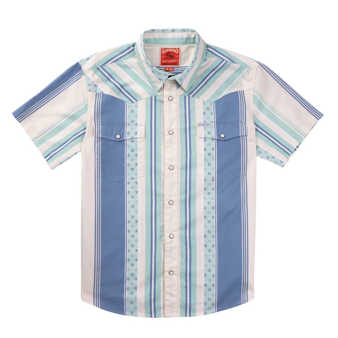 SERAPE PEARL SNAP SHORT SLEEVE- Retro Stripe Teal