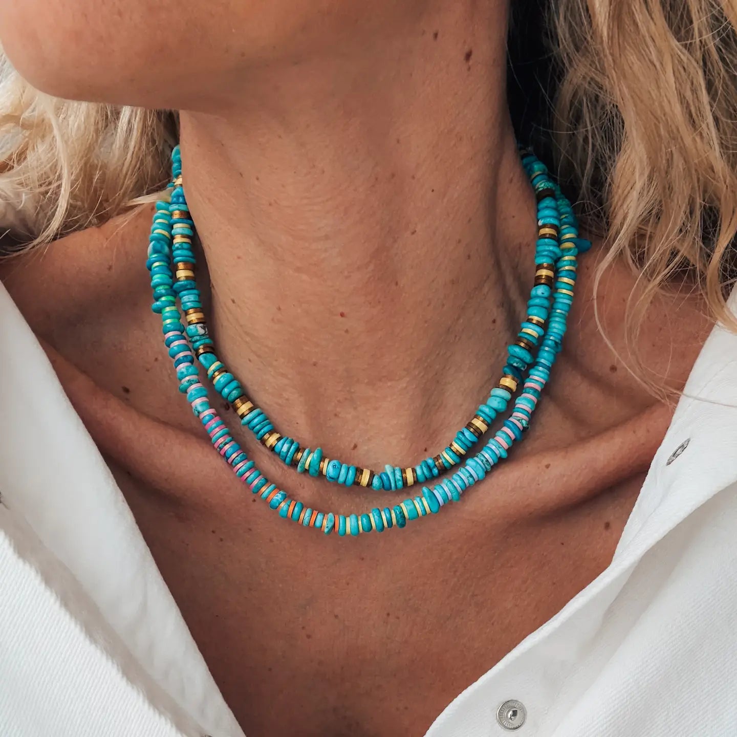 Turquoise Rodelle Beaded Necklaces with Colorful Details
