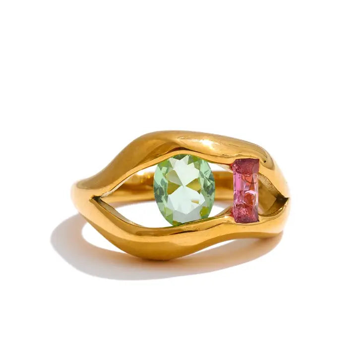 Chloe Two Stone Pink and Green Ring