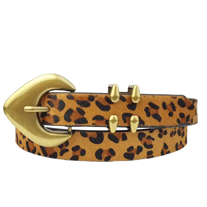 Genuine Cow Hair Belt W. Vintage Gold Buckle and Loop