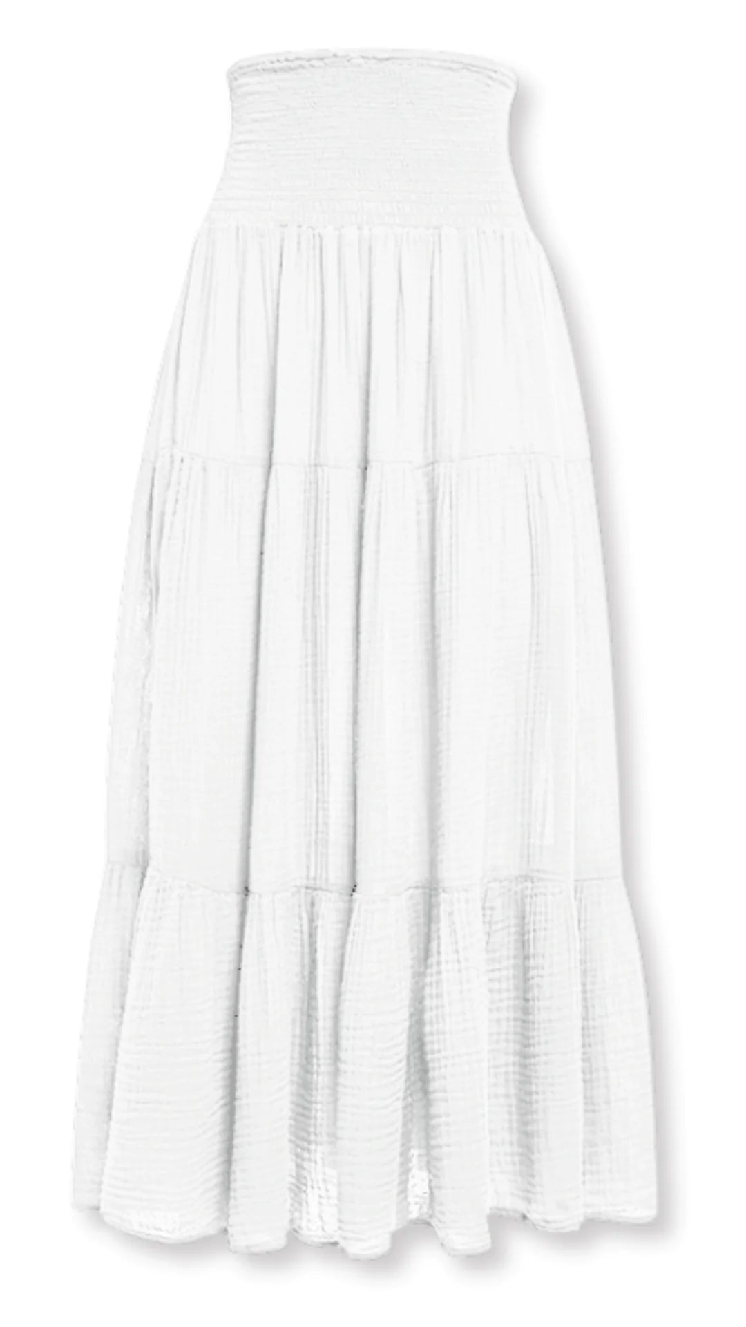 Smocked Maxi Skirt Gauze - White