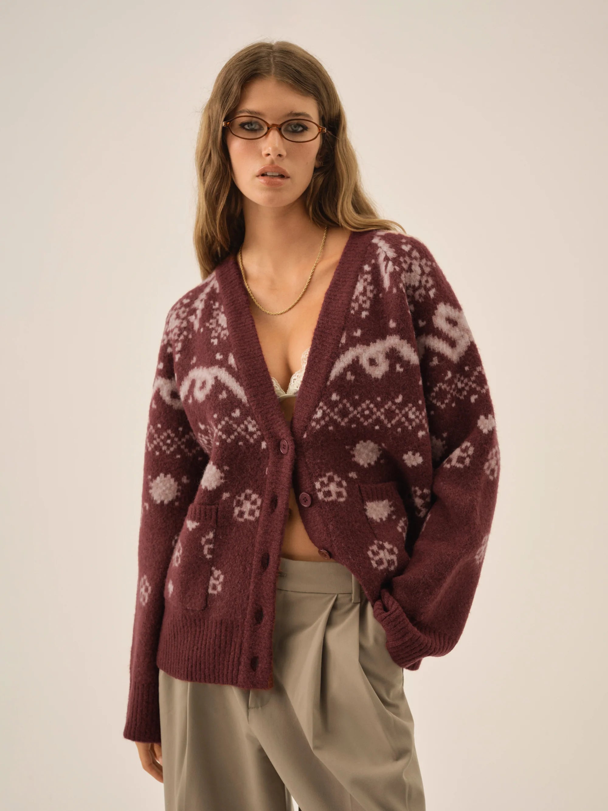 Arabella Intarsia Chunky Cardigan