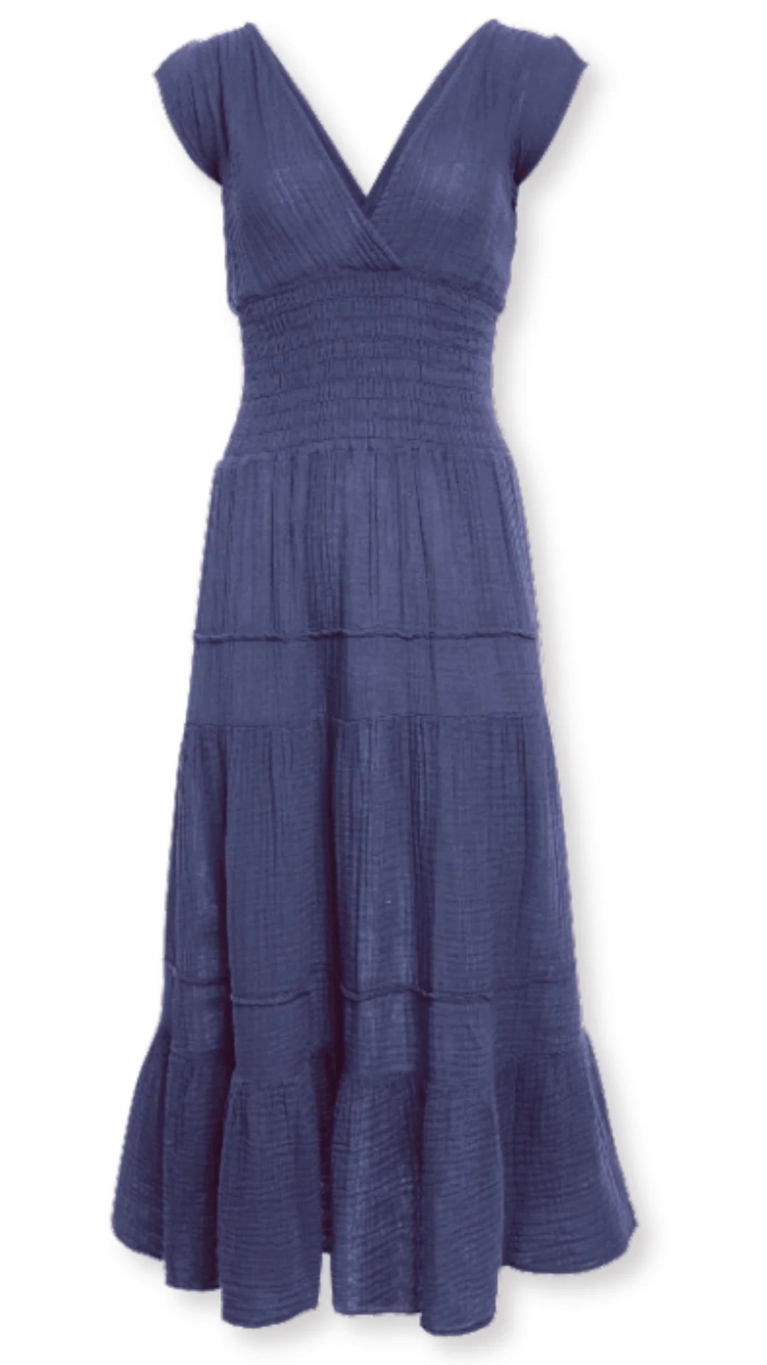 Smocked Dress Gauze - Navy