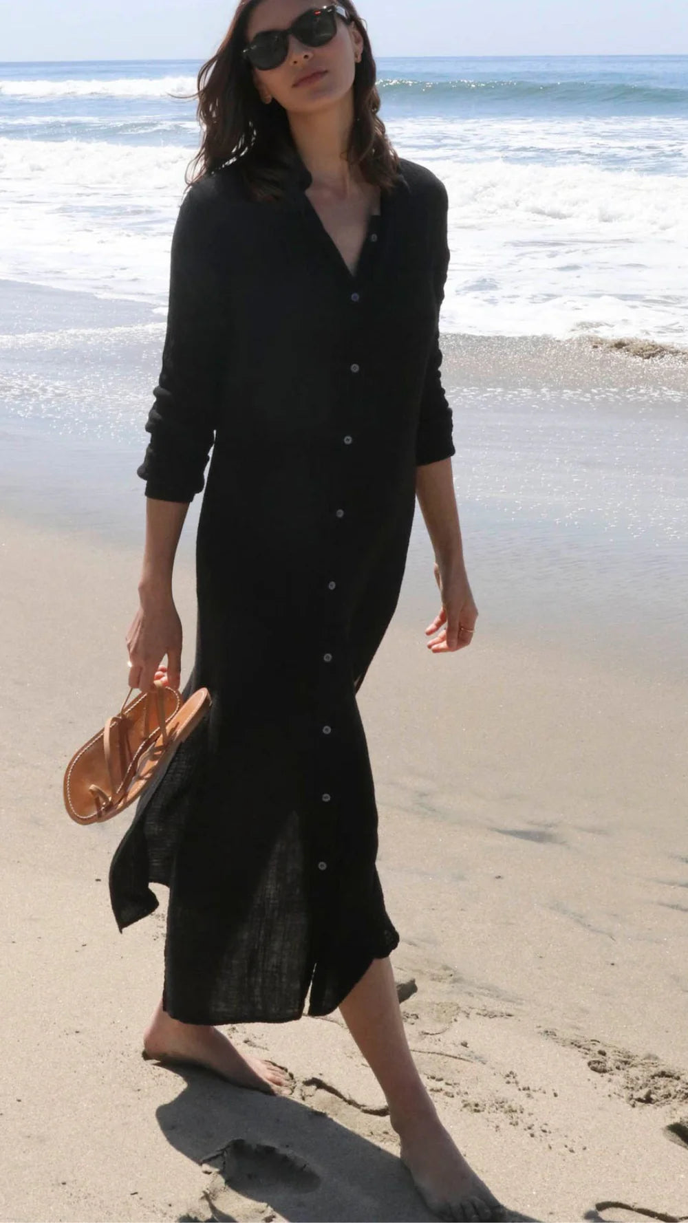 BOYFRIEND MAXI DRESS GAUZE - BLACK