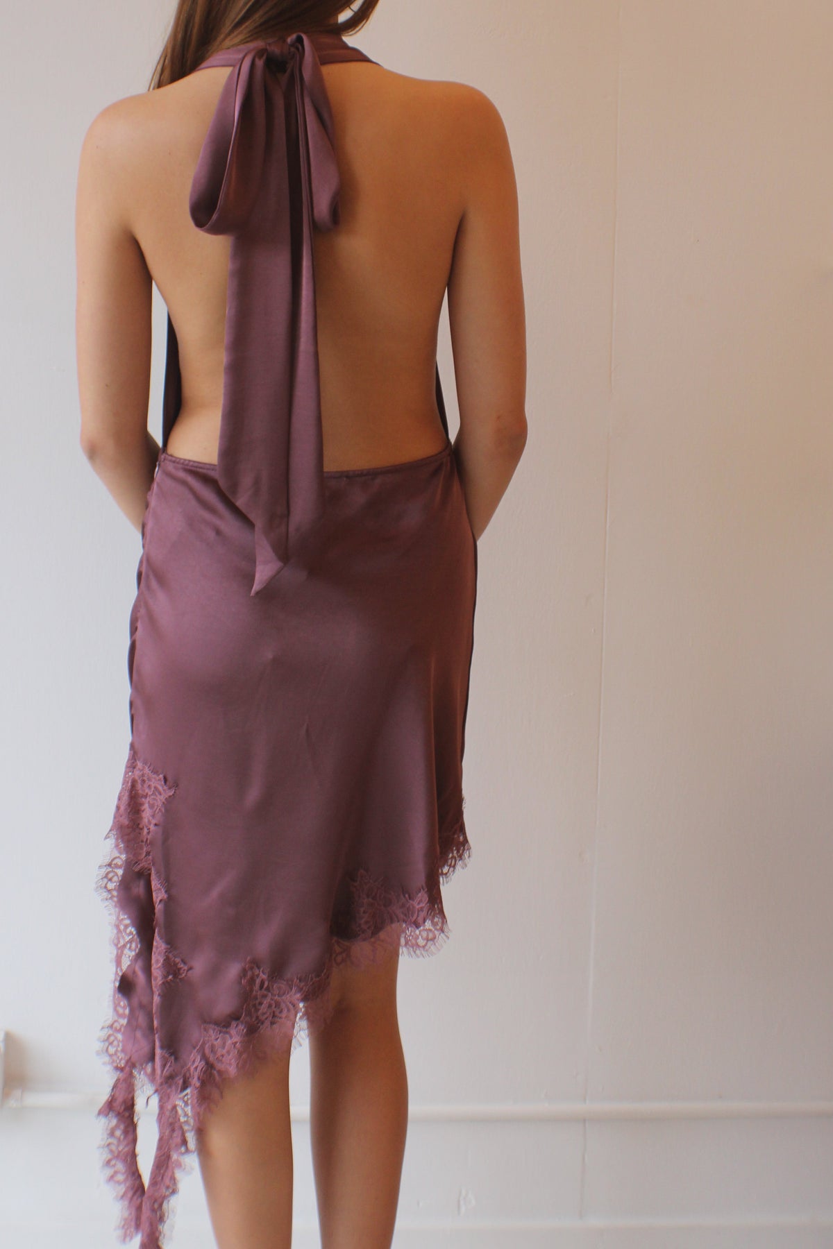 Satin Lace Trim Scarf Dress