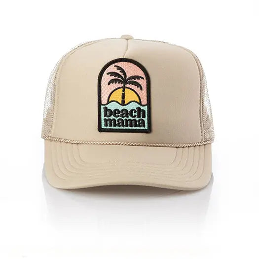 Beach Mama Patch Trucker Hat- Khaki