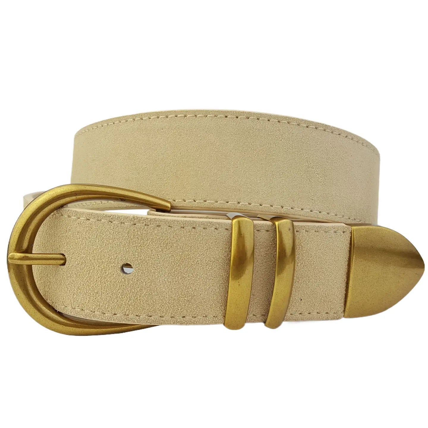 Genuine Suede Leather Belt W. Buckle, Loops and Tip Set- Sand