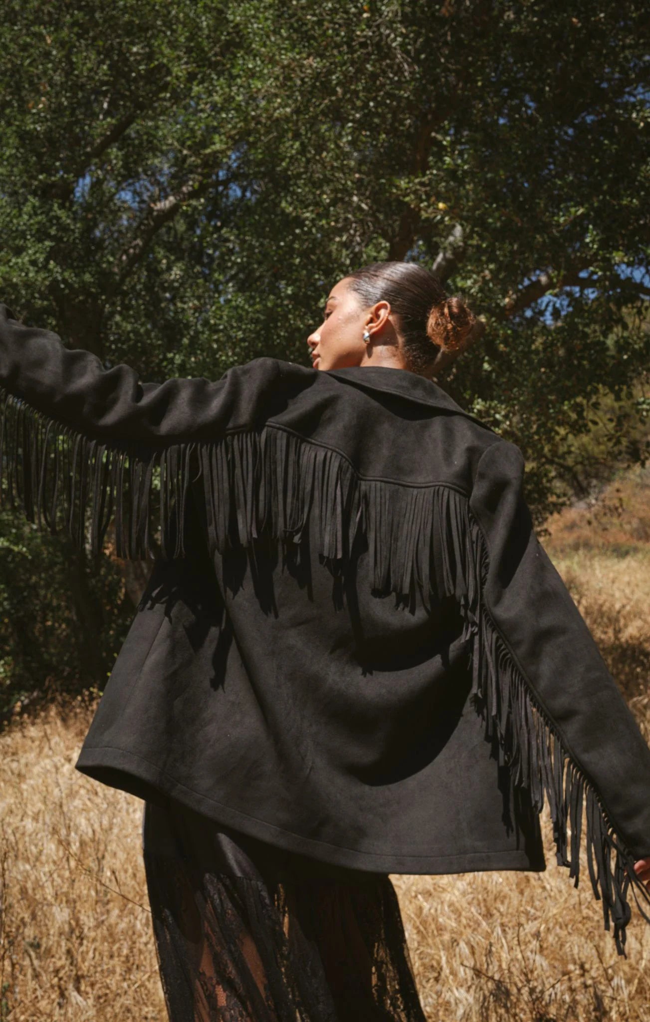Sierra Fringe Jacket Black Faux Suede
