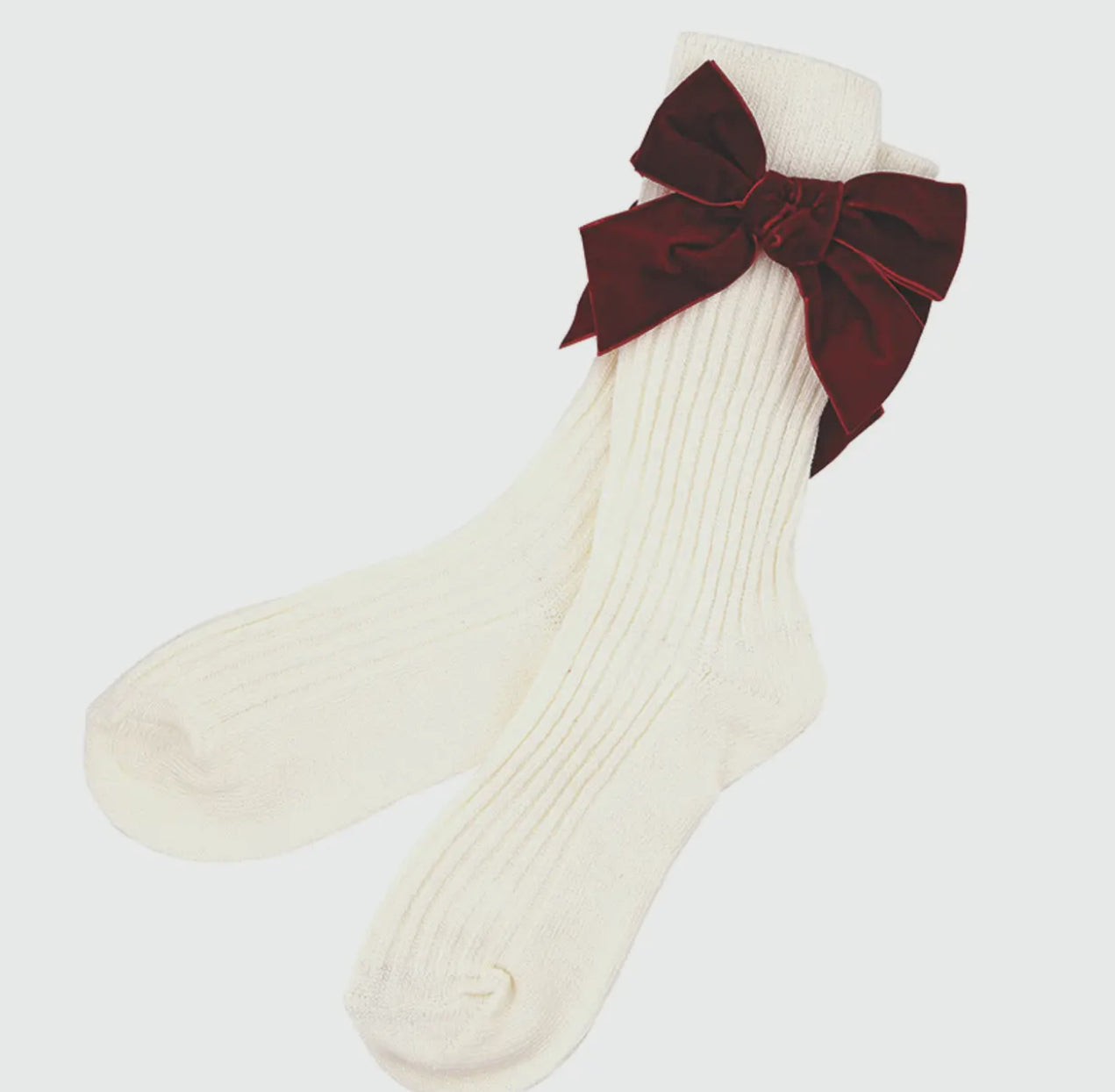 Cotton Socks in Ornament- Ivory/ Velvet Bow