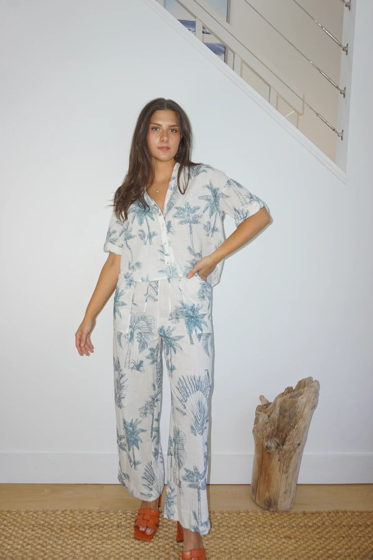 BRENNA PANT - FADED TEAL PALMS