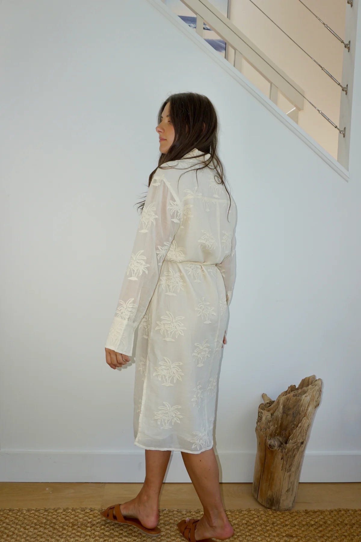 CHAMBERS MIDI DRESS - CREAM PALM EMBROIDERY