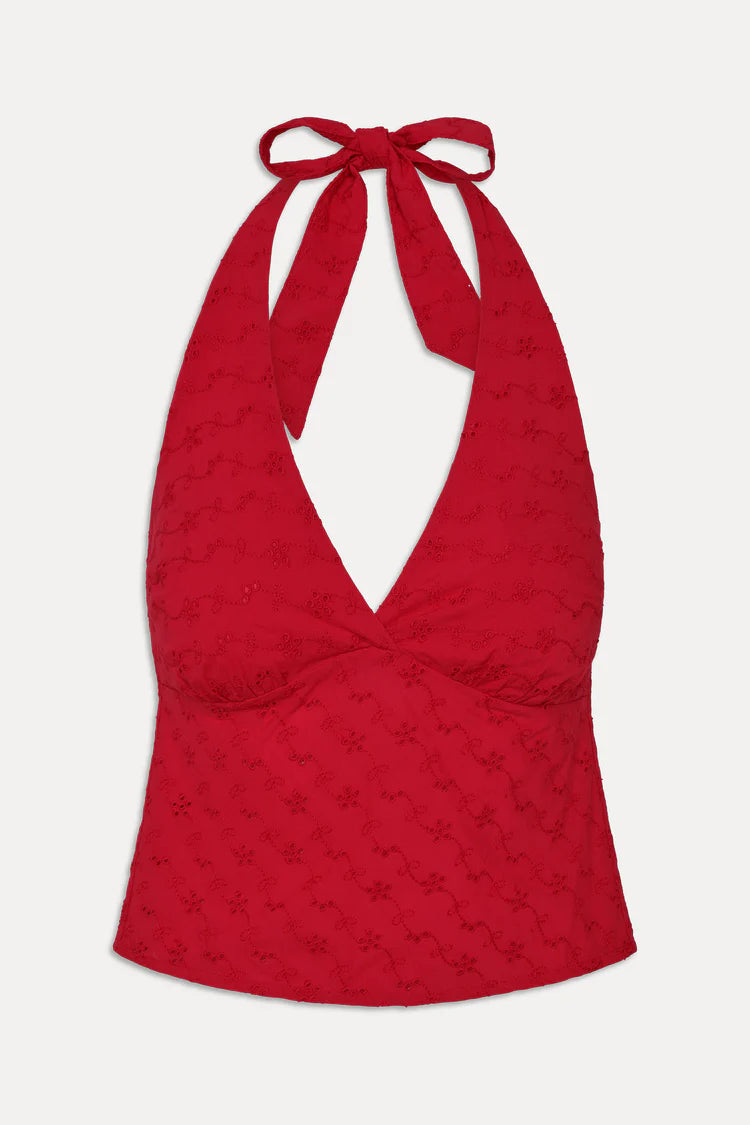 Cora Eyelet Halter Top- Red Rose