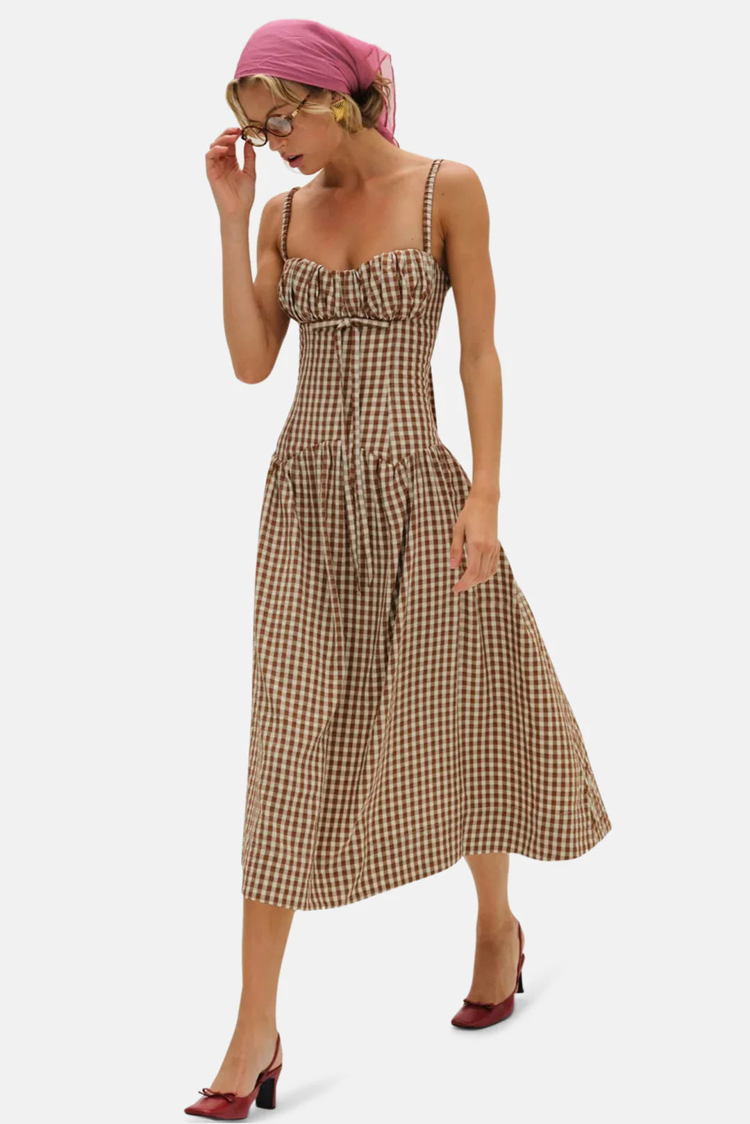 GINGERBREAD GINGHAM MIDI DRESS