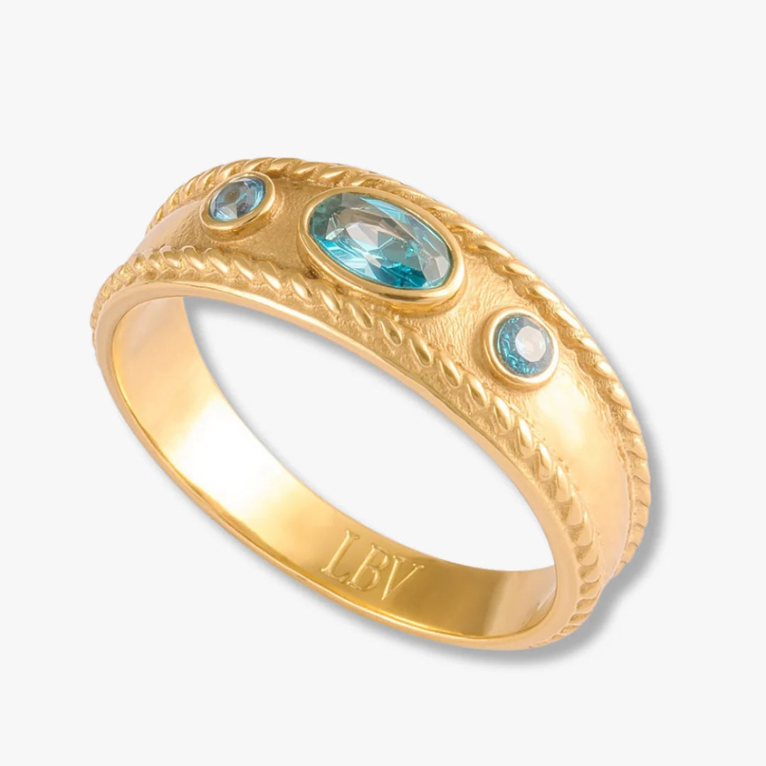 Celeste Aquamarine Byzantine Band Ring