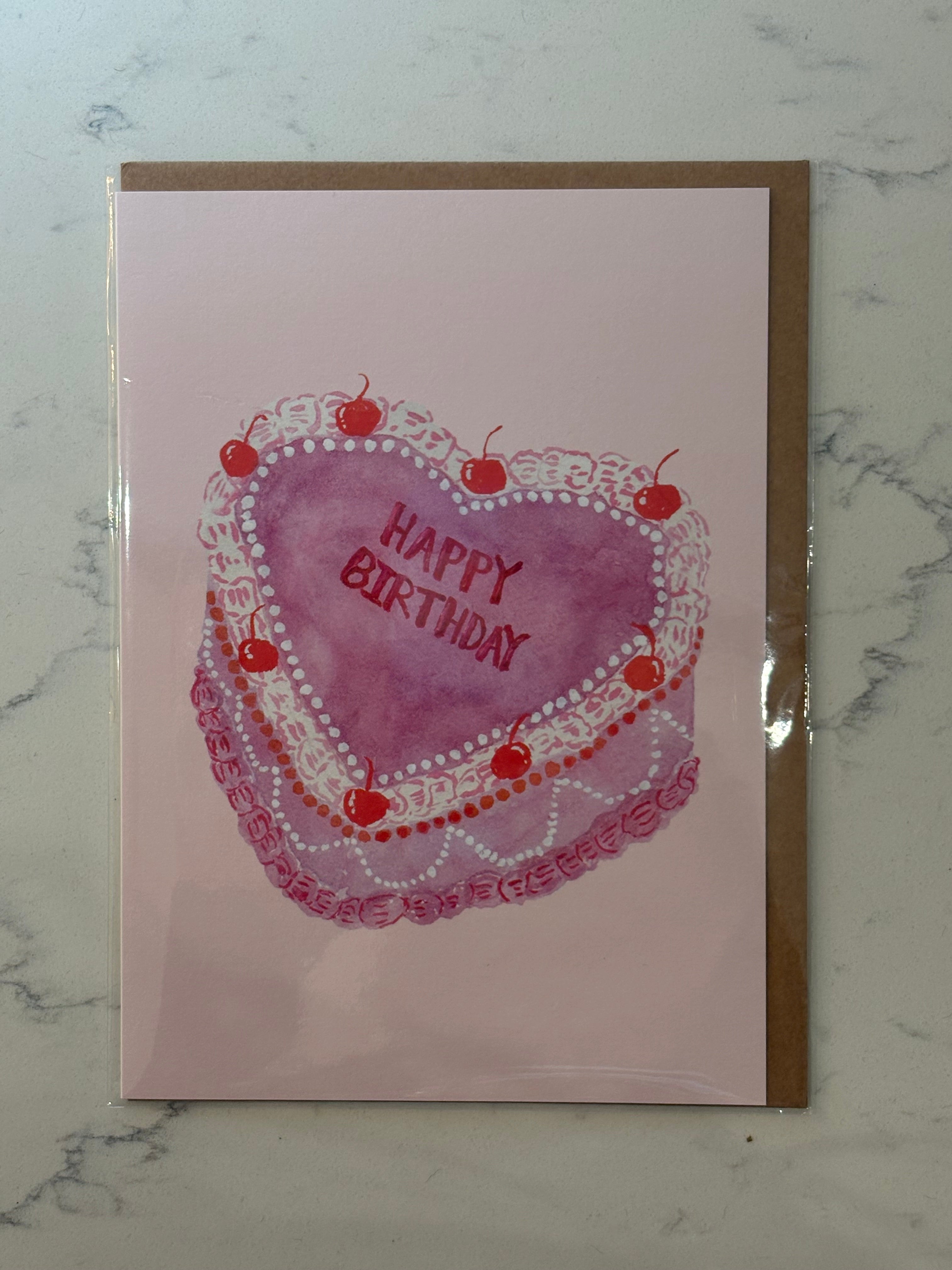 Happy Birthday Heart Cake Card