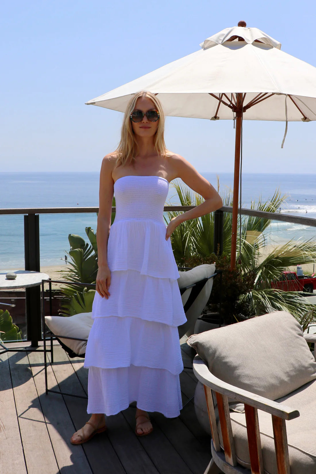 Strapless Tier Maxi Dress Gauze - White