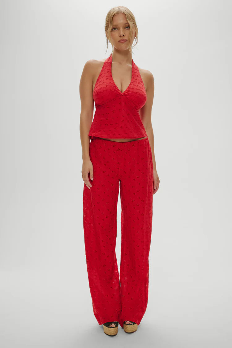 Cora Eyelet Halter Top- Red Rose