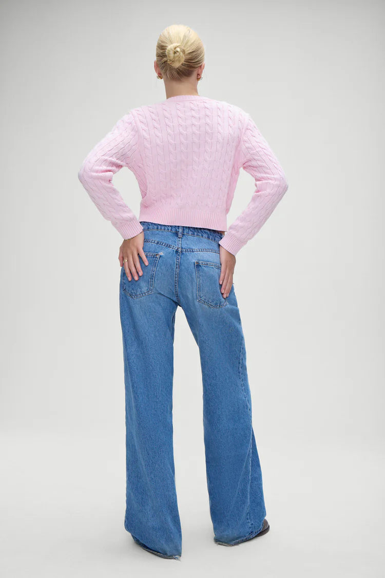 Dudley Cable Knit Cardigan- Pink