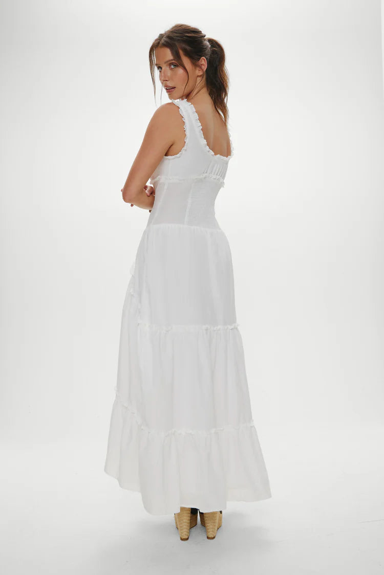Keepsake Cotton Ruffle Maxi Dress- Daisy White