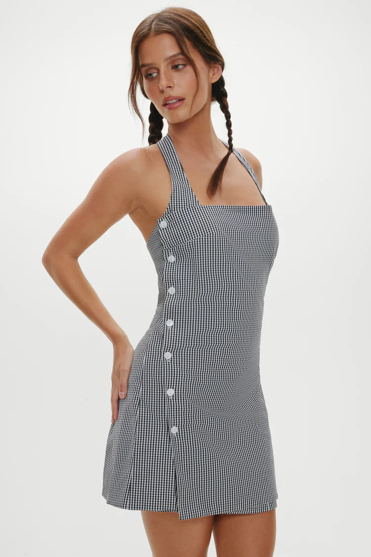 West Cotton Wrap Mini Dress- Morning Gingham
