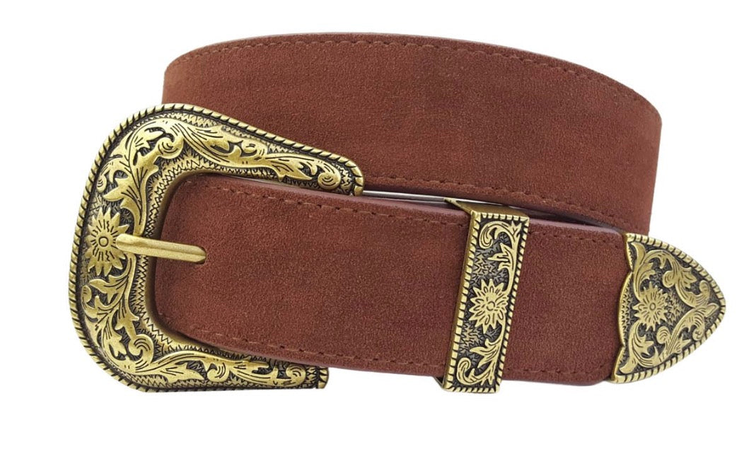 Genuine Suede Belt Gold Buckle