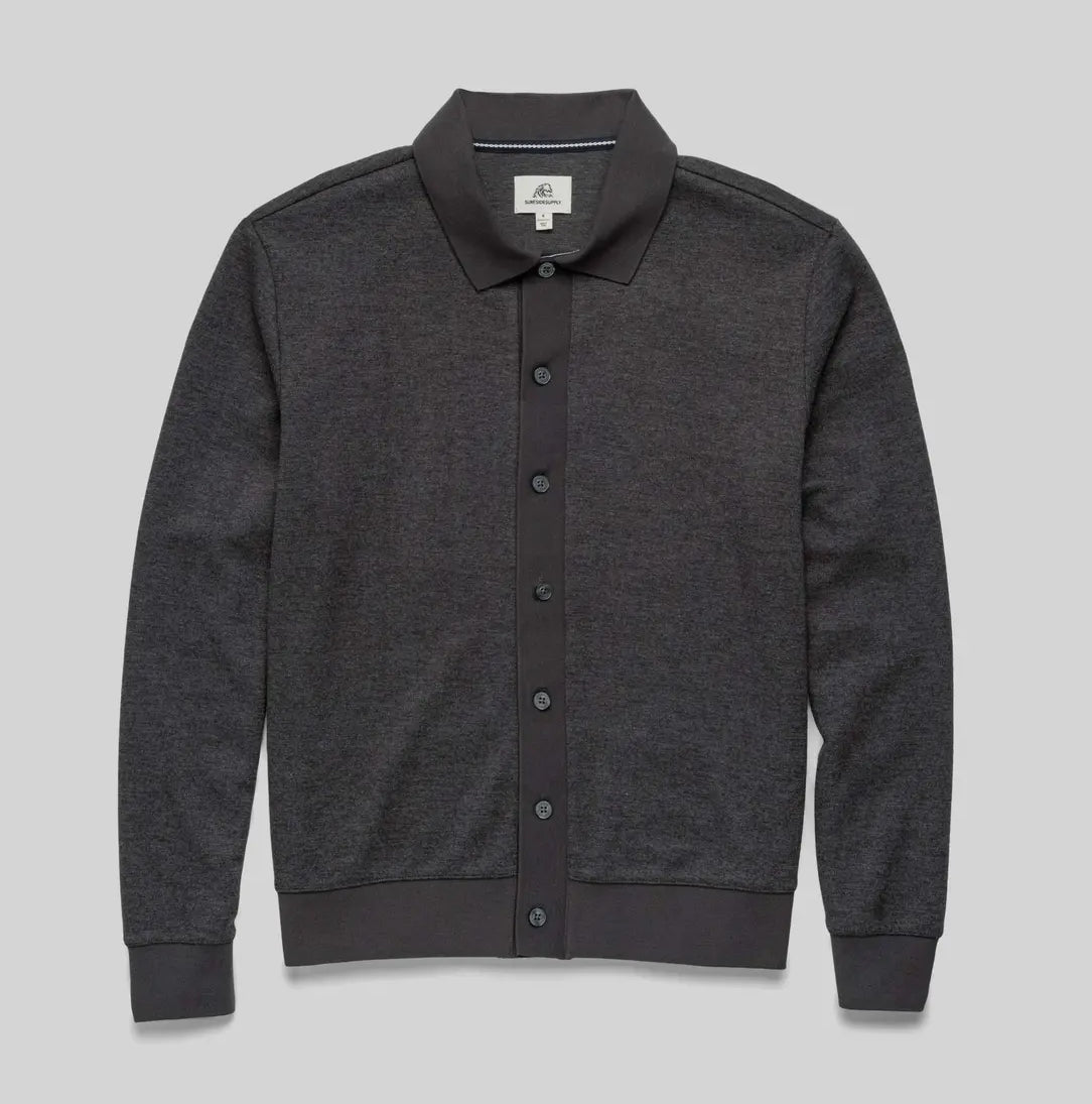 Wesley polo cardigan- charcoal heather